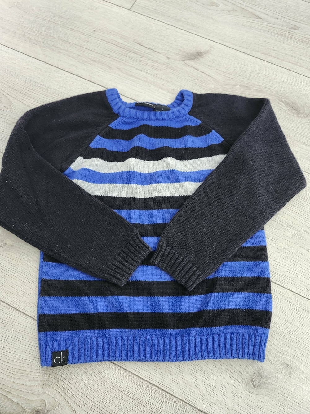 Calvin Klein Jeans Kids Striped Knit Sweater Size 5 Blue Black 🏷️🔍